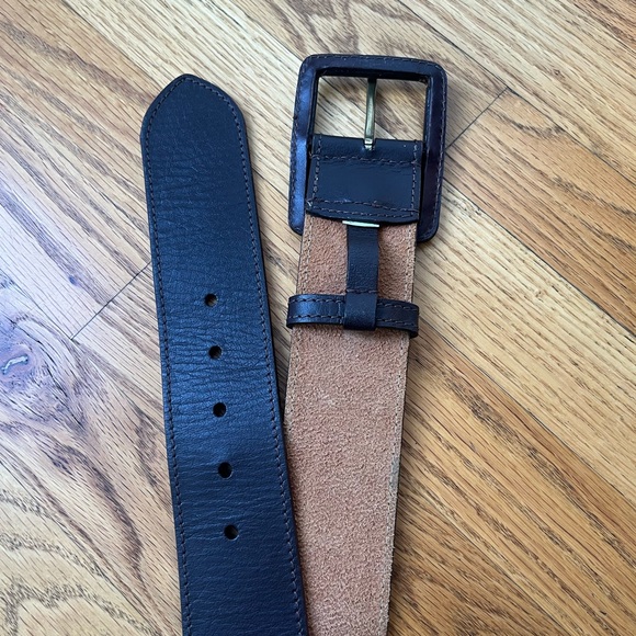 Women’s Brown Leather Belt Heavy Duty Square Buckle Adjustable 35”-39” - Picture 4 of 5